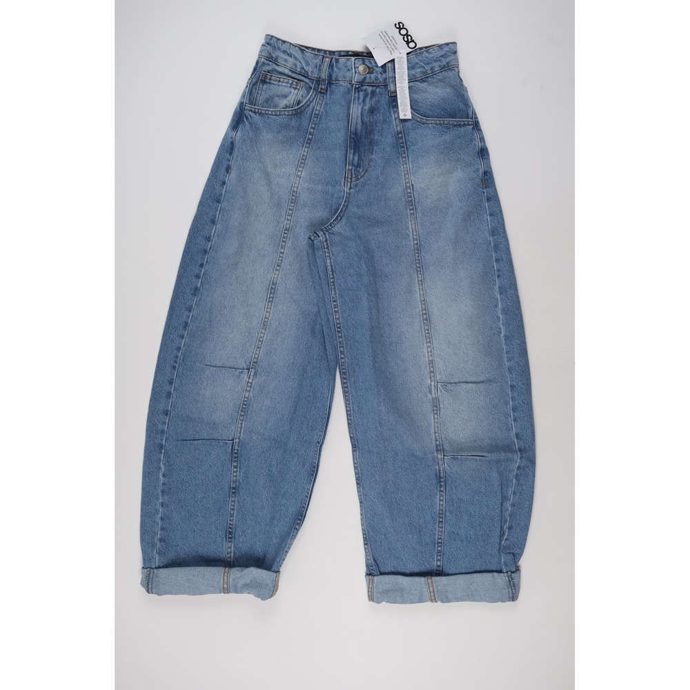 ASOS Design Barrel Leg Jeans Blue Seamed Denim US 4 NWT